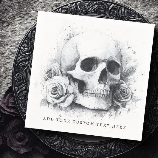 Schedel met rozen watercolor schilderij servet