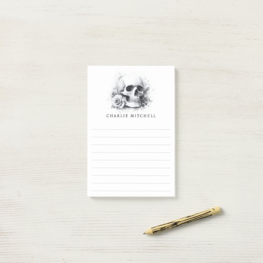 Schedel met rozen waterverf schilderij gevoerd post-it® notes (Op bureau)