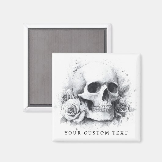 Schedel met rozen waterverf schilderij magneet (Voorkant / Achterkant)