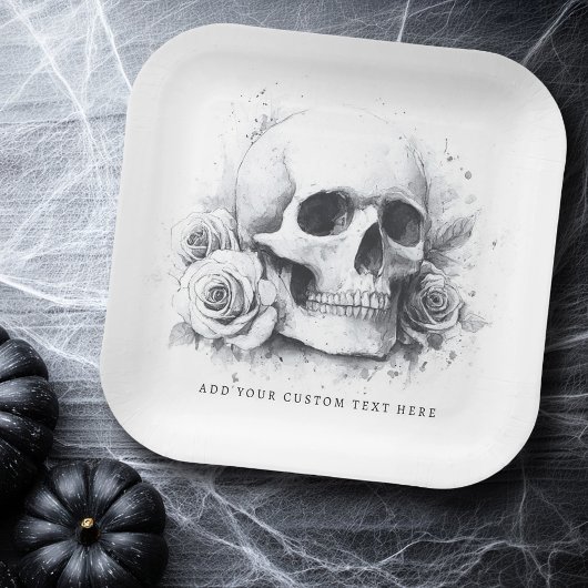 Schedel met rozen waterverfschilderij papieren bordje