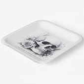 Schedel met rozen waterverfschilderij papieren bordje (Gebogen)