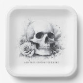 Schedel met rozen waterverfschilderij papieren bordje (Voorkant)