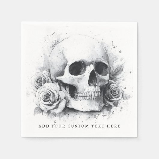 Schedel met rozen waterverfschilderij servet (Voorkant)