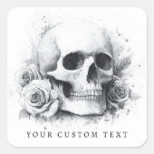 Schedel met rozen waterverfschilderij vierkante sticker (Voorkant)