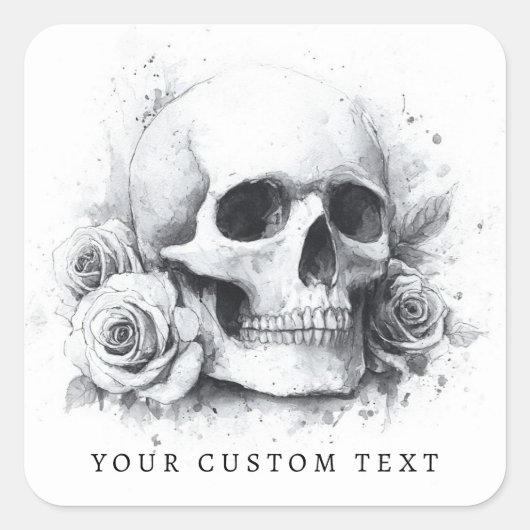 Schedel met rozen waterverfschilderij vierkante sticker (Voorkant)