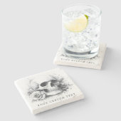 Schedel met rozen waterverfschildering stenen onderzetter (Zijkant)