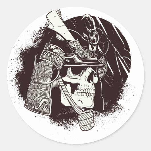 Schedel Met Samoerai Helm Ronde Sticker (Voorkant)