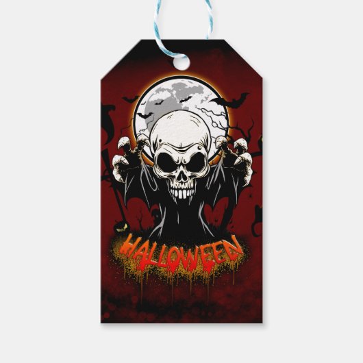 Schedel met scherpe, dreigende tanden cadeaulabel (Voorkant)
