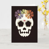 Schedel met Sepia van Bloemen Wenskaart Kaart (Gele Bloem)