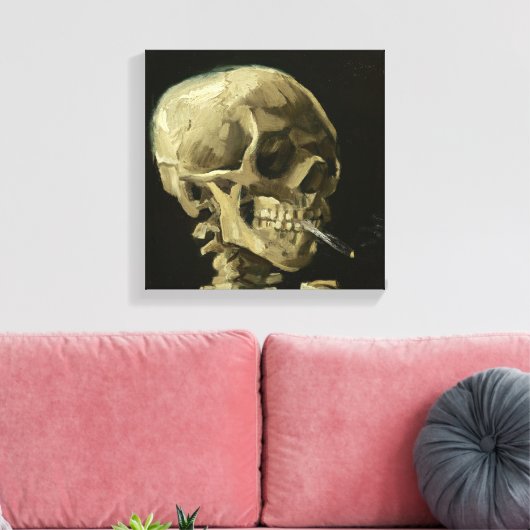 Schedel met sigaret van Van Gogh Verpakt Canvas (Insitu (Woonkamer))
