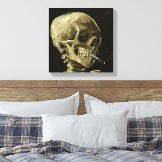 Schedel met sigaret van Van Gogh Verpakt Canvas (Insitu (Slaapkamer))