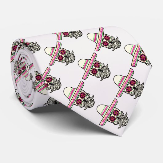 Schedel met snor en een roze Sombrero Stropdas (Opgerold)