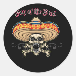 schedel-met-sombrero-die-zegt-dag-dood ronde sticker