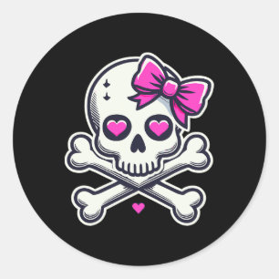 Schedel Met Strik Roze Meisje Schedel Halloween Ronde Sticker
