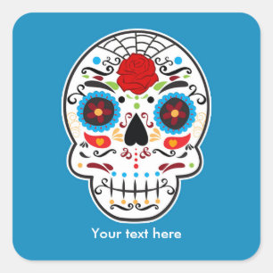 Schedel met suiker Dag van de Doden Blauwe Feestst Vierkante Sticker