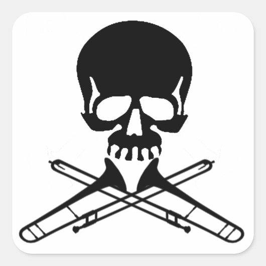 Schedel met Trombones als Crossbones Vierkante Sticker (Voorkant)