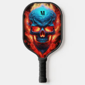 Schedel met vlammen Modern Monogram Pickleball Paddle (Voorkant)