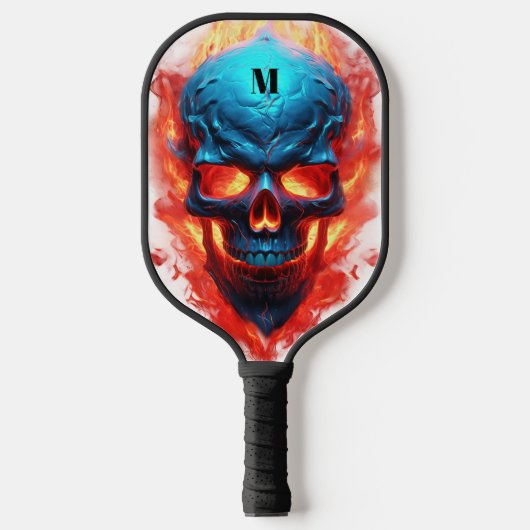 Schedel met vlammen Modern Monogram Pickleball Paddle (Voorkant)