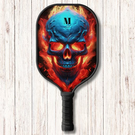 Schedel met vlammen Modern Monogram Pickleball Paddle