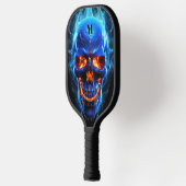 Schedel met vlammen Zwart Blauw Modern Monogram Pickleball Paddle (Links)