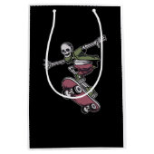 Schedel met vliegende positie skateboard illustrat medium cadeauzakje (Voorkant)