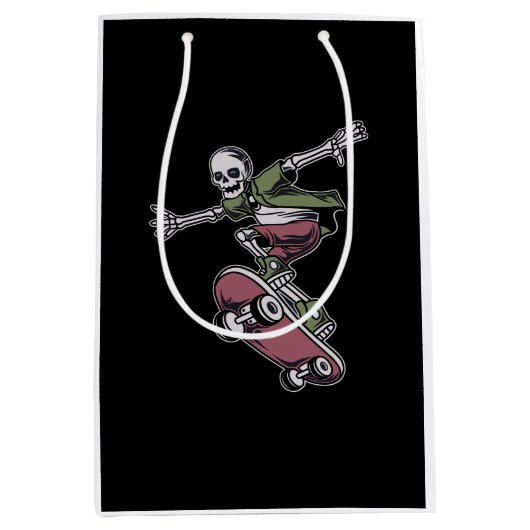Schedel met vliegende positie skateboard illustrat medium cadeauzakje (Voorkant)