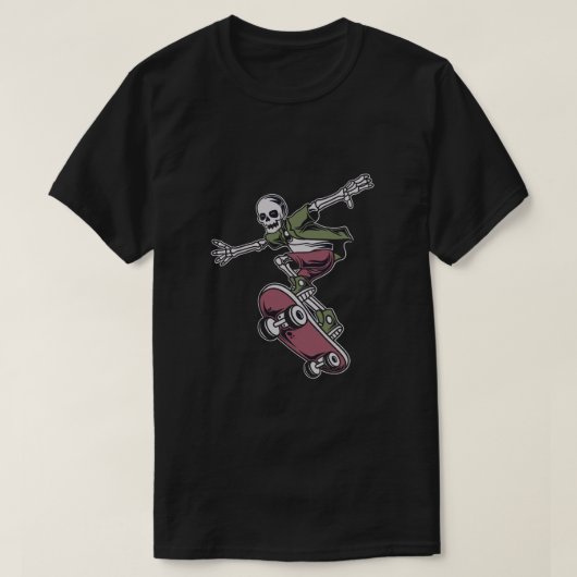 Schedel met vliegende positie skateboard illustrat t-shirt (Design voorkant)