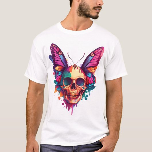 Schedel met vlinder vleugels t-shirt (Voorkant)