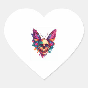 Schedel met vlindervleugels hart sticker