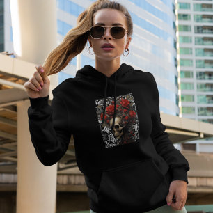 Schedel met wild haar Rozen in  bladeren Hoodie