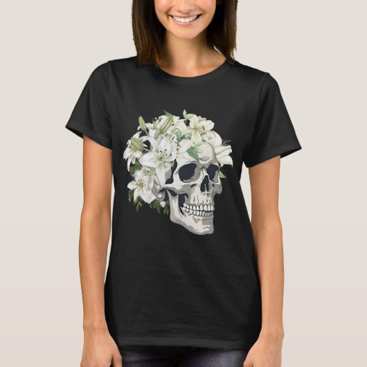 Schedel met witte lelies DAMES T-SHIRT (Voorkant)