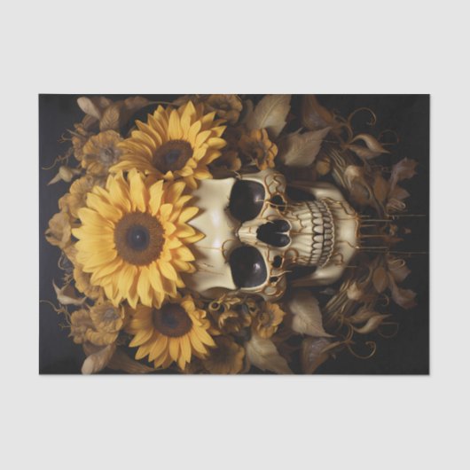 Schedel met Zonnebloemen Goud Tissuepapier (Voorkant)