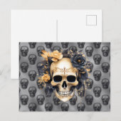 Schedel met zwart en gouden Rozen Zilver Halloween Feestdagenkaart (Voorkant / Achterkant)