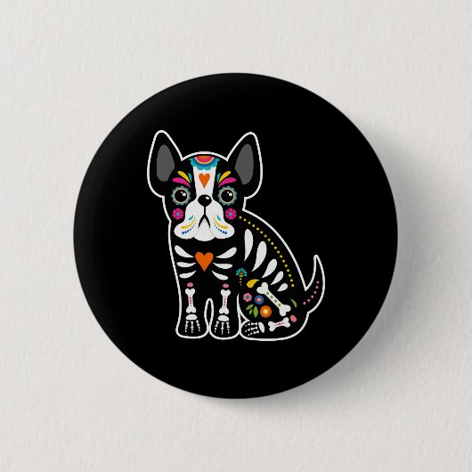 Schedel Mexicaanse Franse buldog Halloween dag van Ronde Button 5,7 Cm (Voorkant)