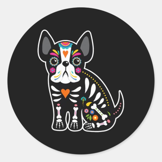 Schedel Mexicaanse Franse buldog Halloween dag van Ronde Sticker (Voorkant)