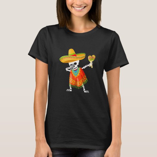 Schedel Mexicaanse Poncho Cinco De Mayo Dabbing Sk T-shirt (Voorkant)