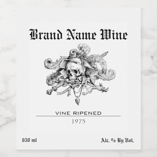 schedel minimalistisch griezelig halloween piraat wijn etiket (Enkel label)