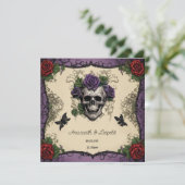 Schedel Motten met Rozen Gotische Halloween Bruilo Kaart (Staand voorkant)