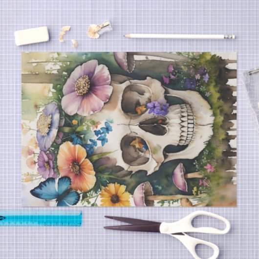 Schedel Mushroom Bloemen Waterverf Kunst Tissuepapier (Craft)