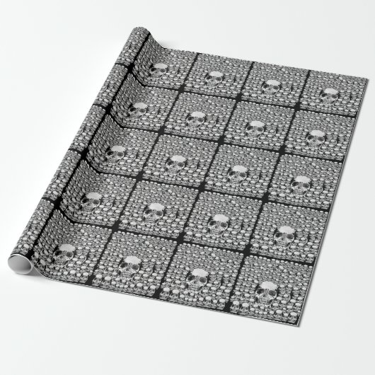 SCHEDEL MUUR DOOD DODE SKELET ZWART WIT CADEAUPAPIER (Uitgerold)