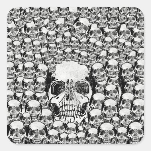 SCHEDEL MUUR DOOD DODE SKELET ZWART WIT VIERKANTE STICKER (Voorkant)