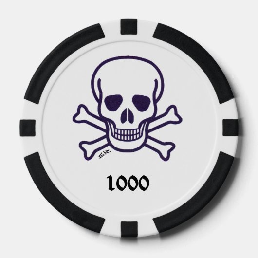 Schedel n Botten 1000 gestreepte pokerchip (Voorkant)