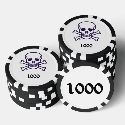 Schedel n Botten 1000 gestreepte pokerchip (Opstapeling)