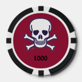 Schedel n Botten 1000 maroon gestreept poker chip (Voorkant)