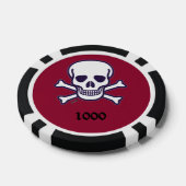 Schedel n Botten 1000 maroon gestreept poker chip (Enkel)