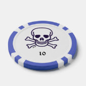 Schedel n Botten 10 blauw gestreepte pokerchip (Enkel)