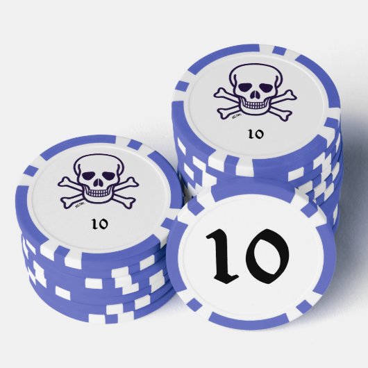 Schedel n Botten 10 blauw gestreepte pokerchip (Opstapeling)