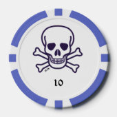 Schedel n Botten 10 blauw gestreepte pokerchip (Voorkant)
