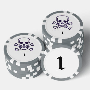 Schedel n Botten 1 grijze gestreepte pokerchip