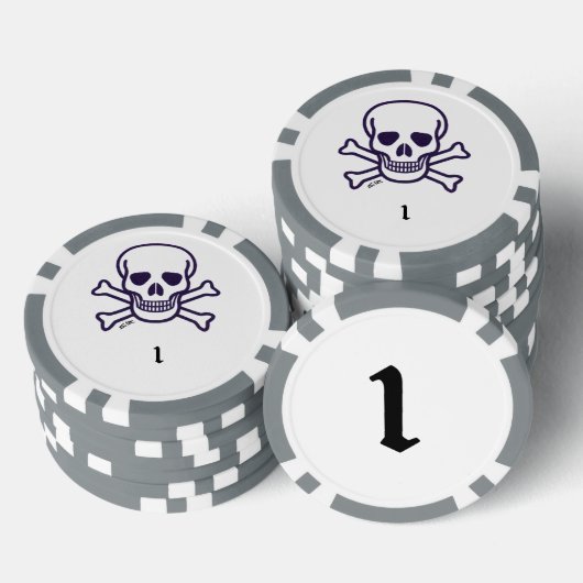 Schedel n Botten 1 grijze gestreepte pokerchip (Opstapeling)